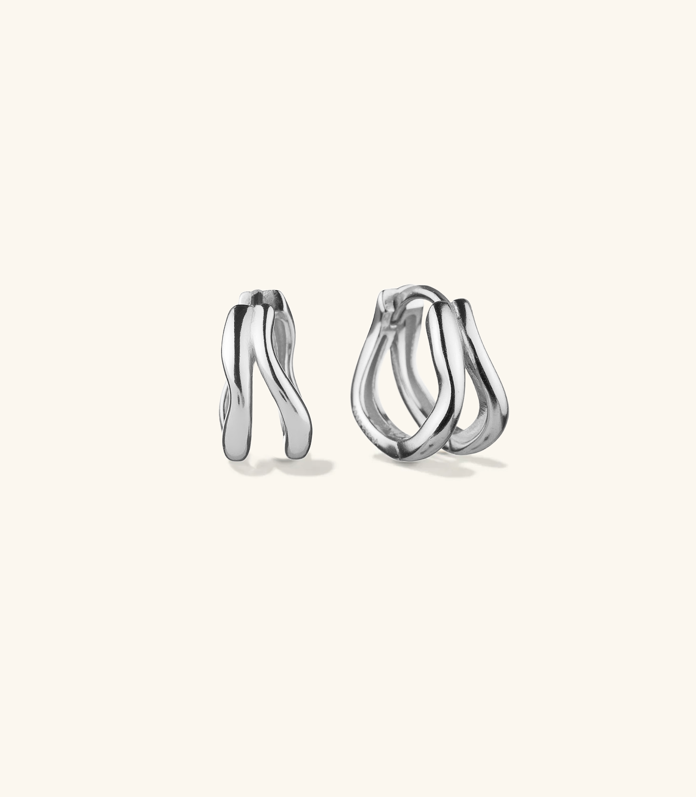 Duet Wave Silver Hoops