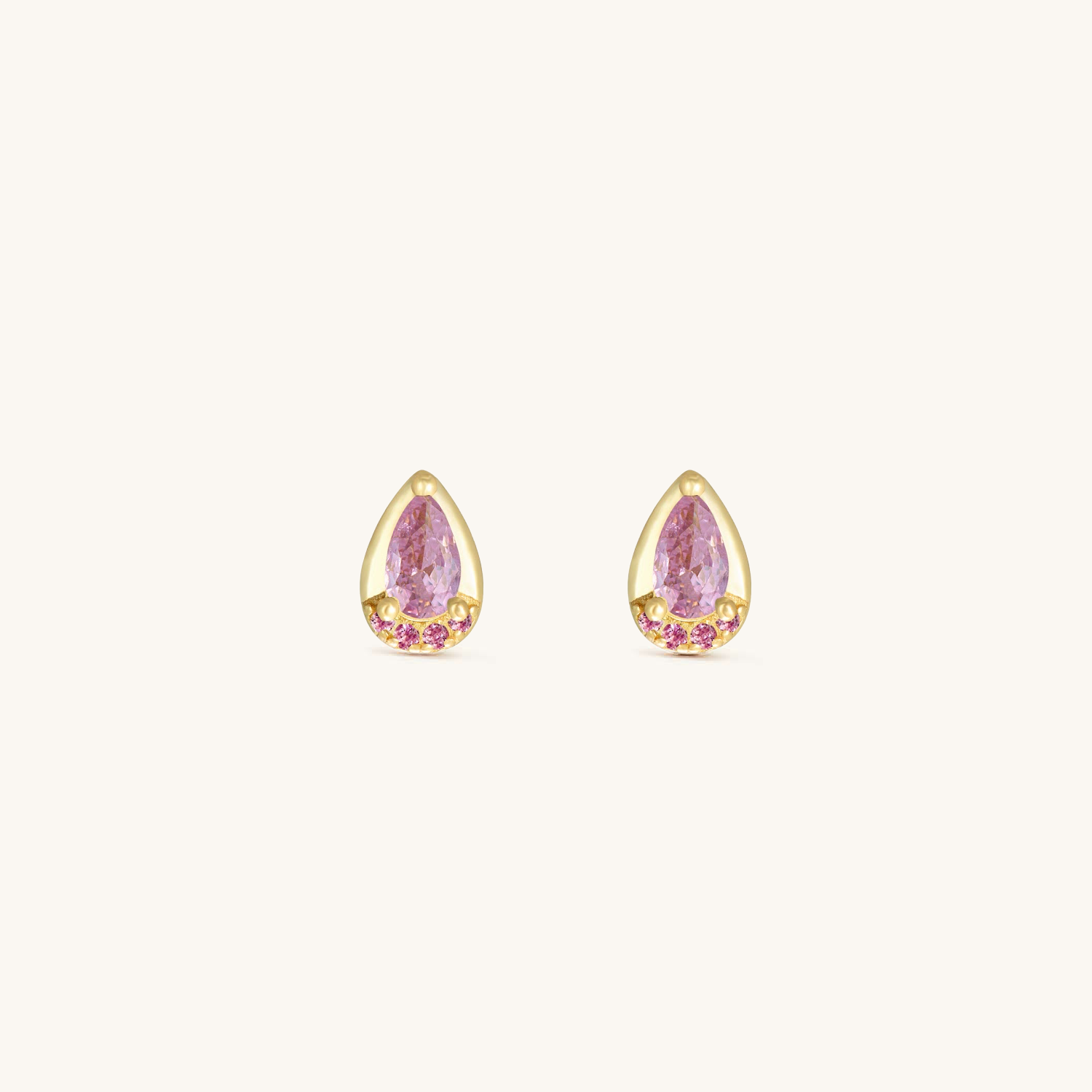Pink Teardrop CZ Gold Studs
