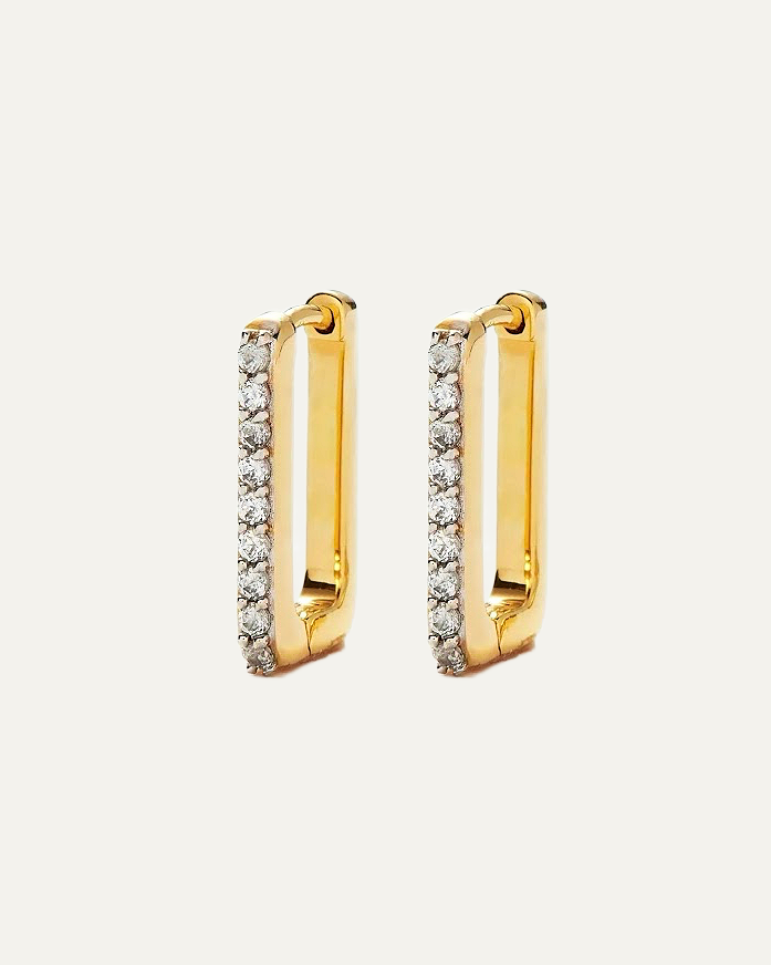 Rectangle Pavé Gold Huggie Hoops