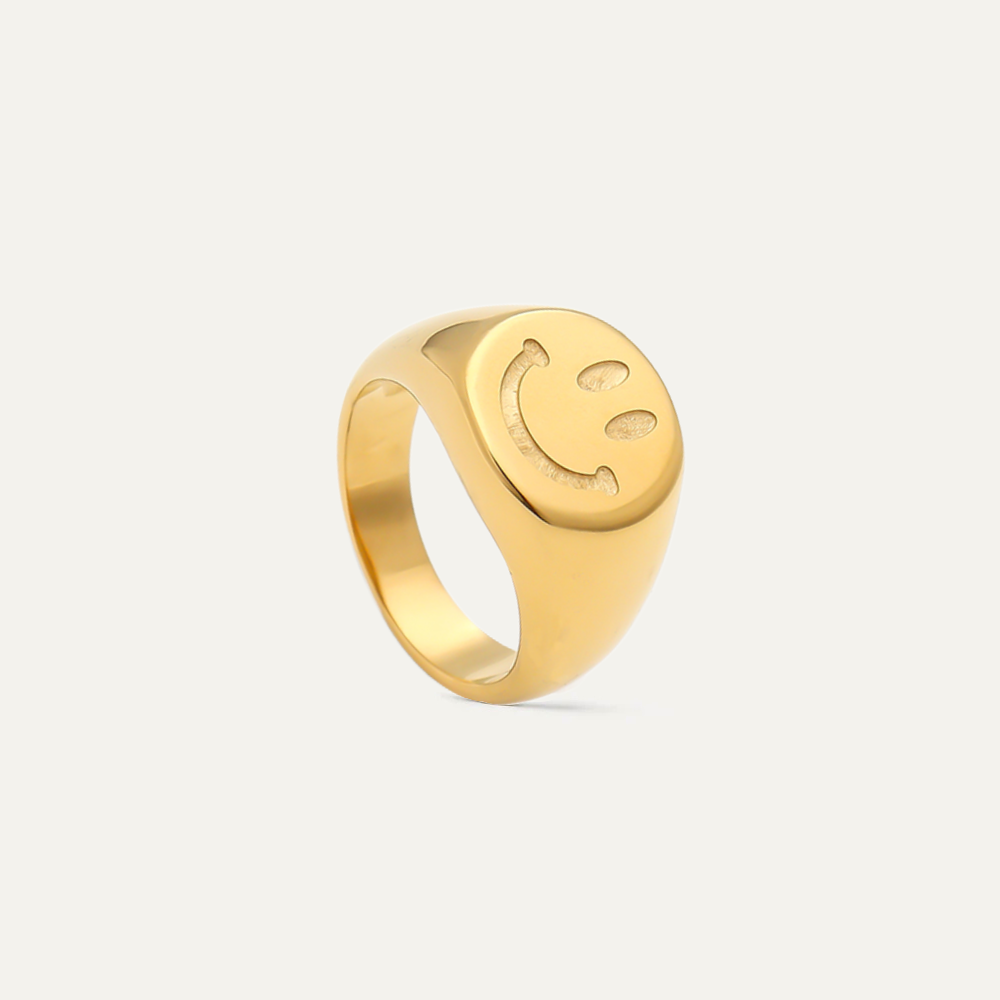 Smiley Face Gold Signet Ring