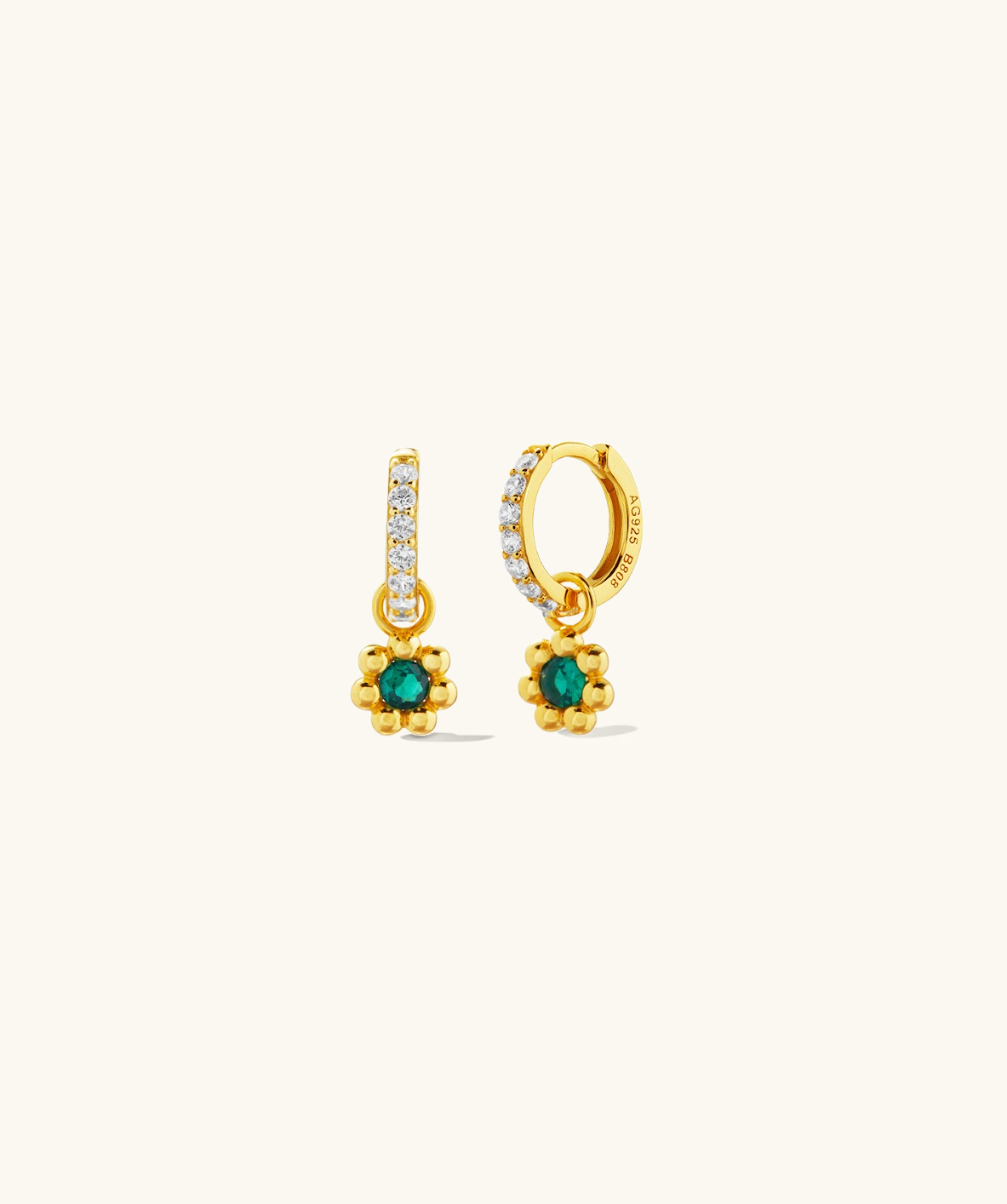 Bloom Emerald Hoops in Gold