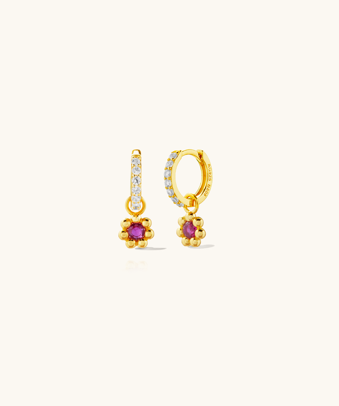Bloom Ruby Hoops in Gold