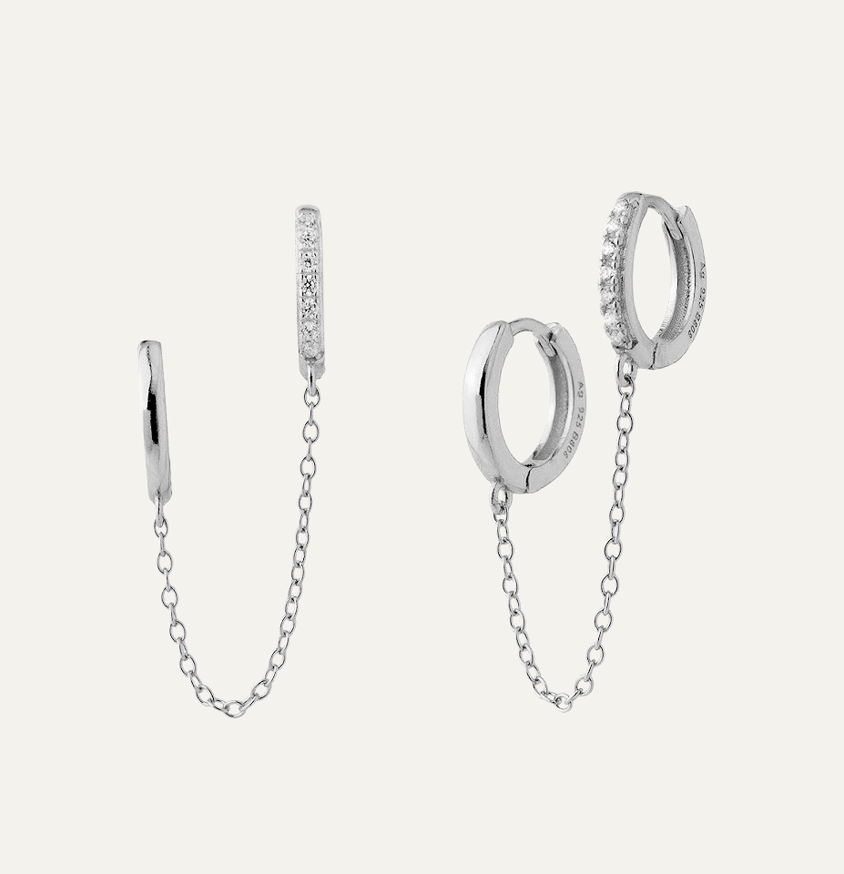 CZ Double Hoop Silver Chain Connector