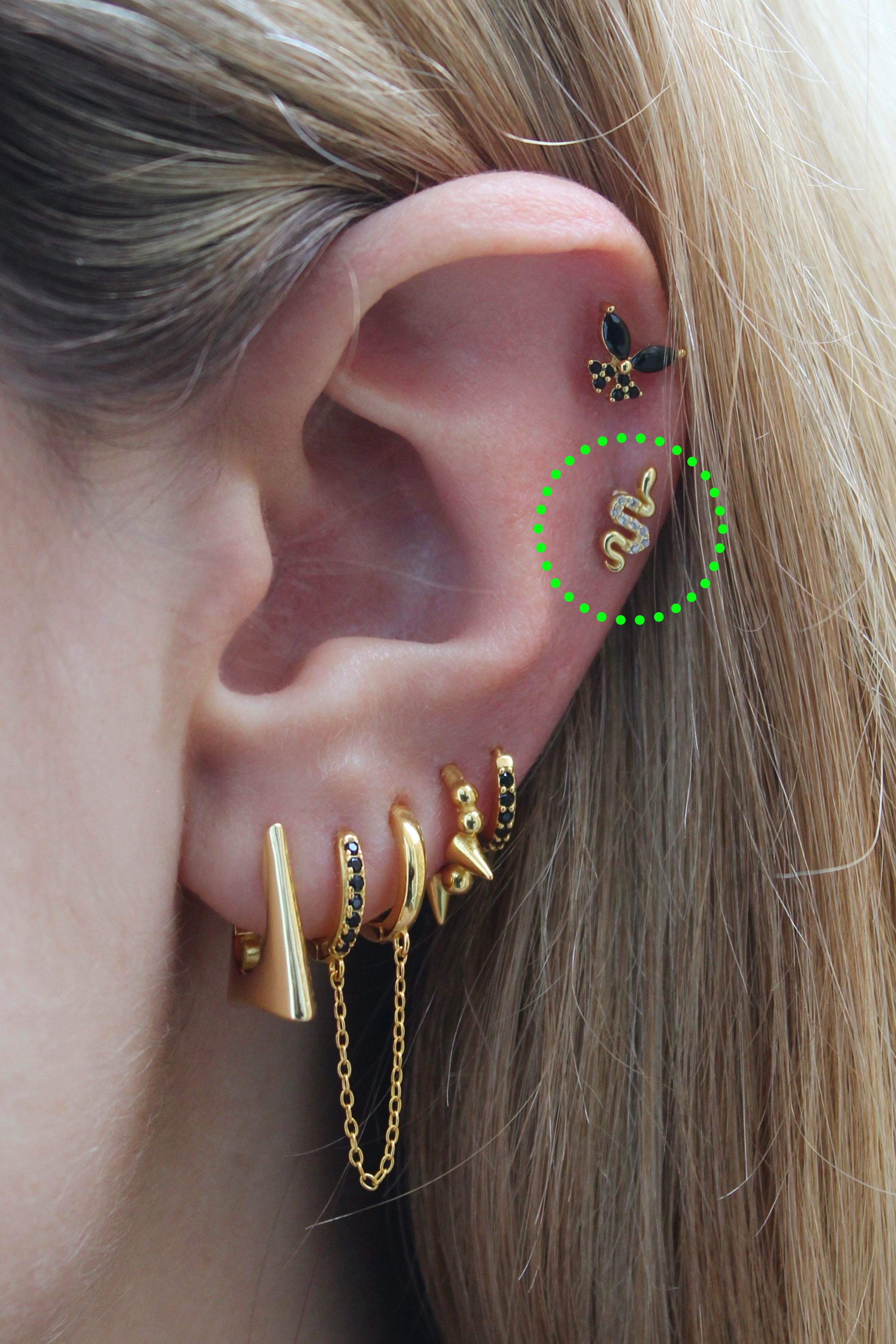 Snake CZ Gold Flatback Piercing