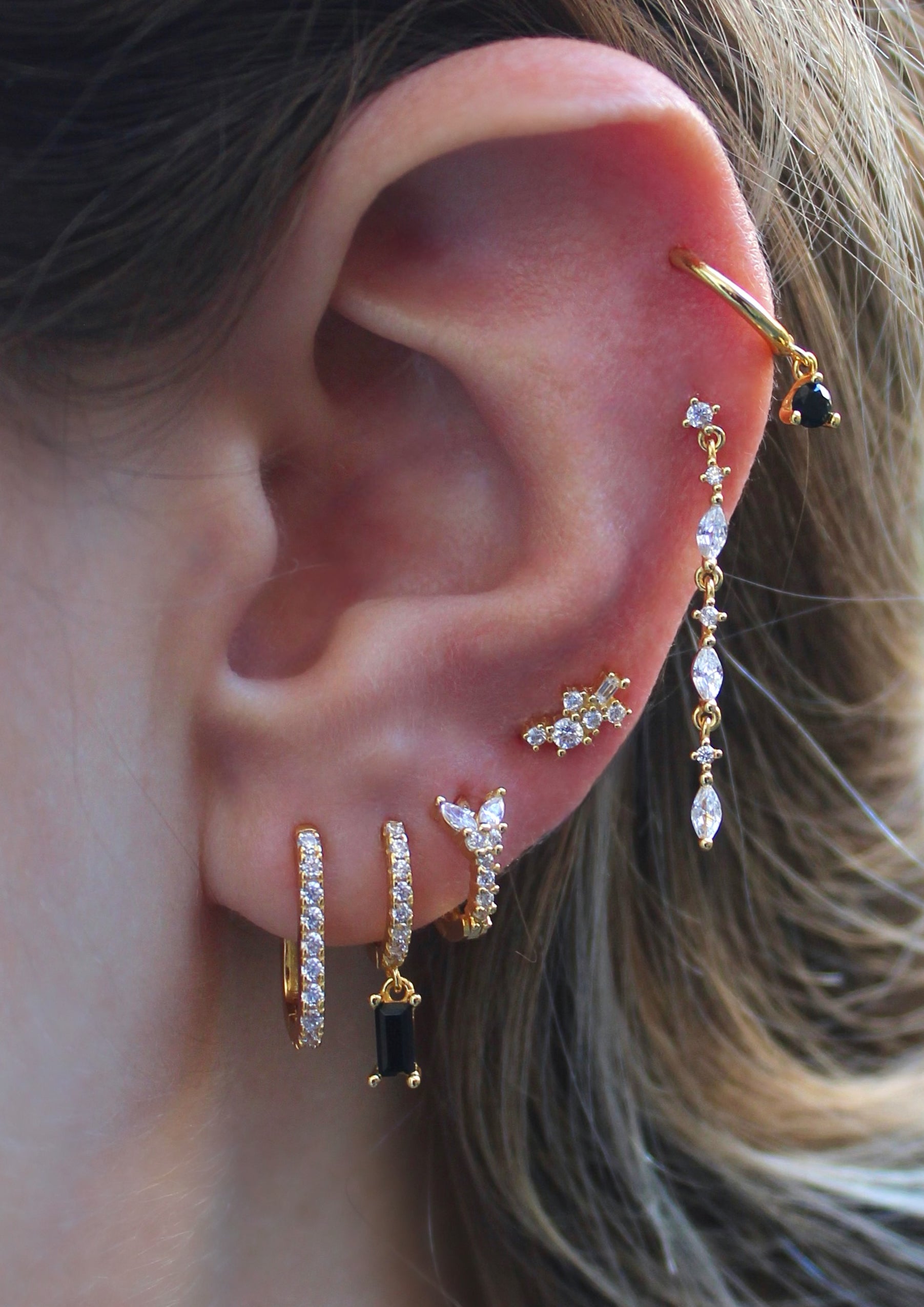 Rectangle Pavé Gold Huggie Hoops