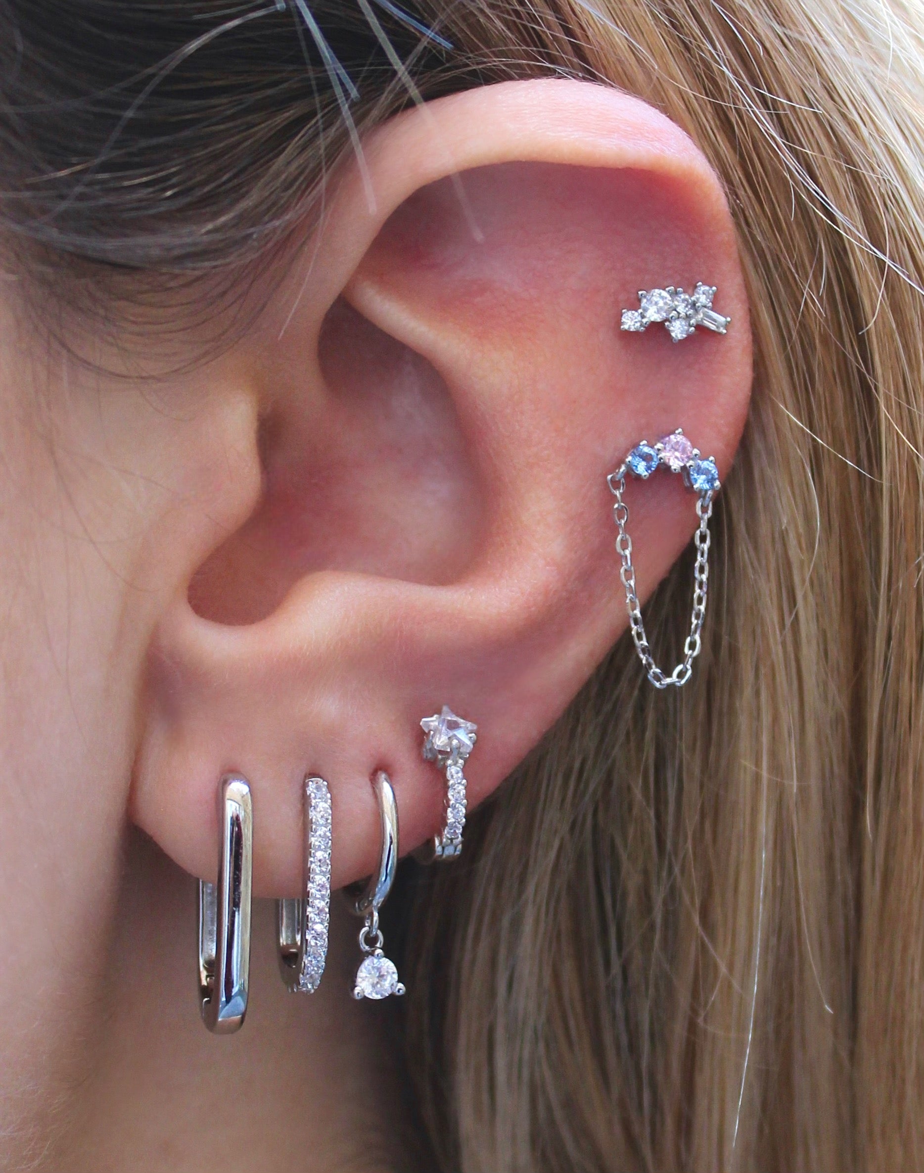 Mini CZ Charm Silver Hoops