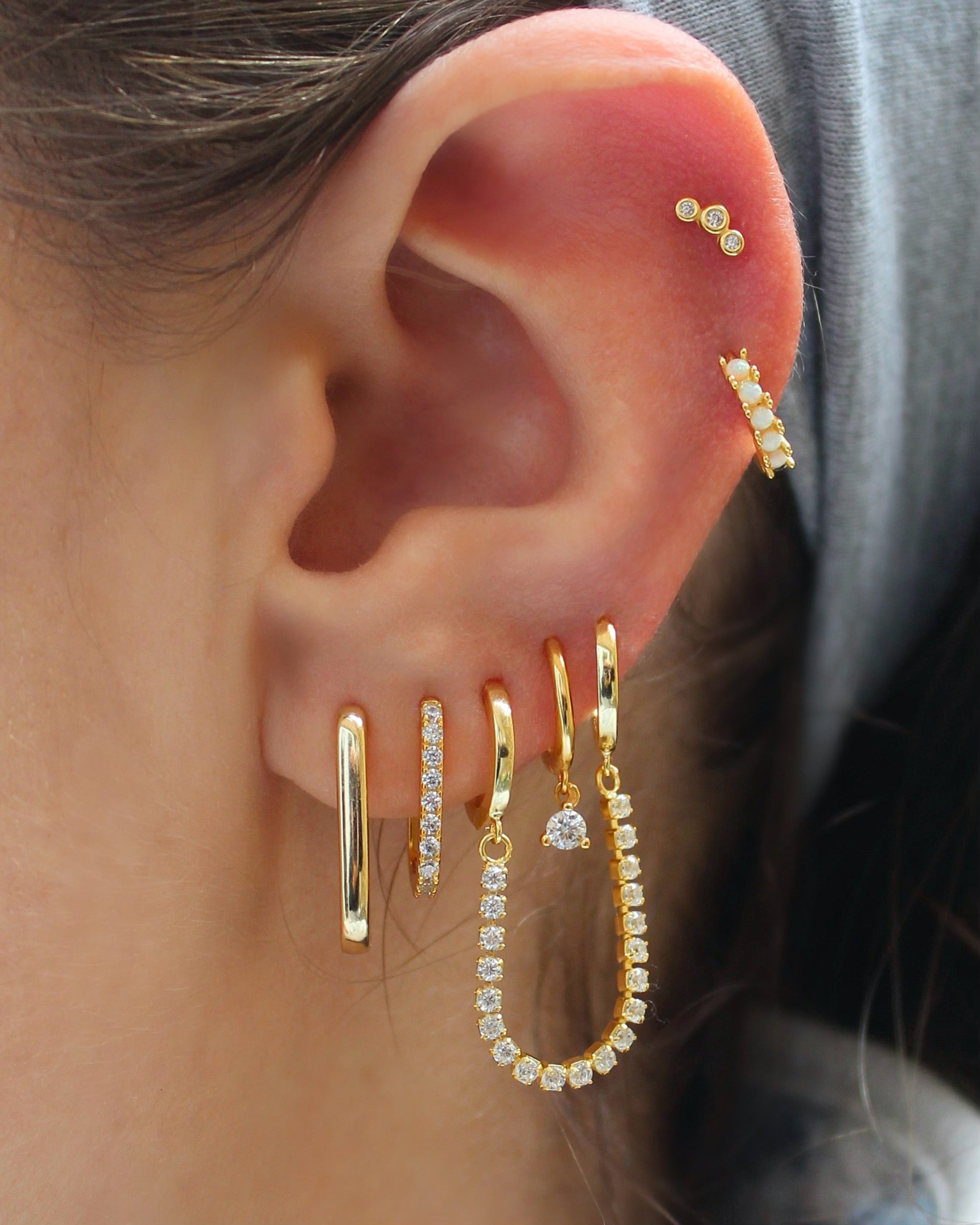 Mini CZ Charm Gold Hoops