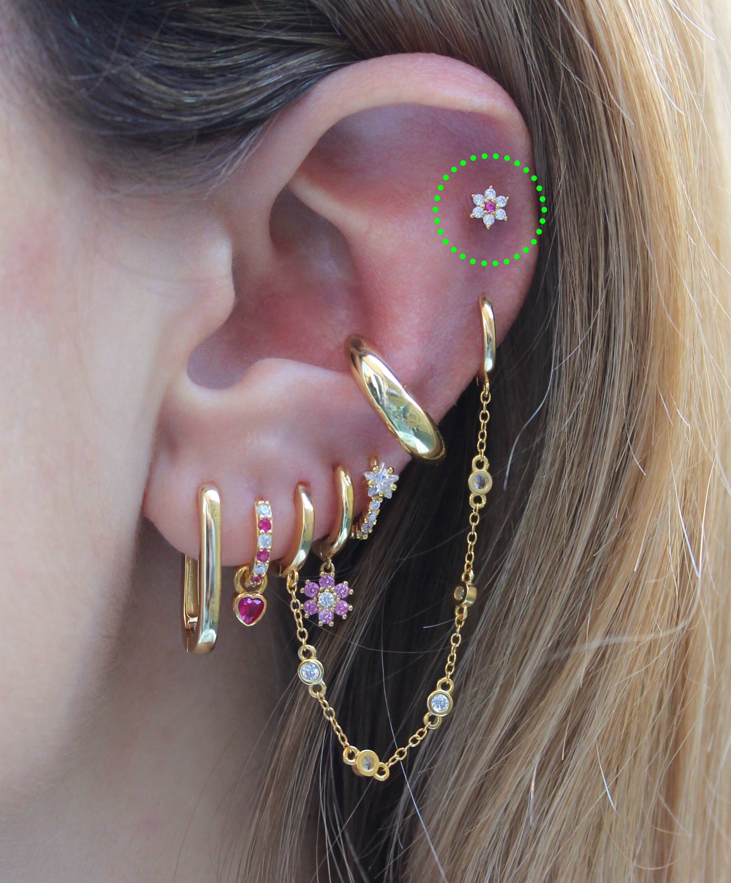 Ruby CZ Blossom Gold Stud