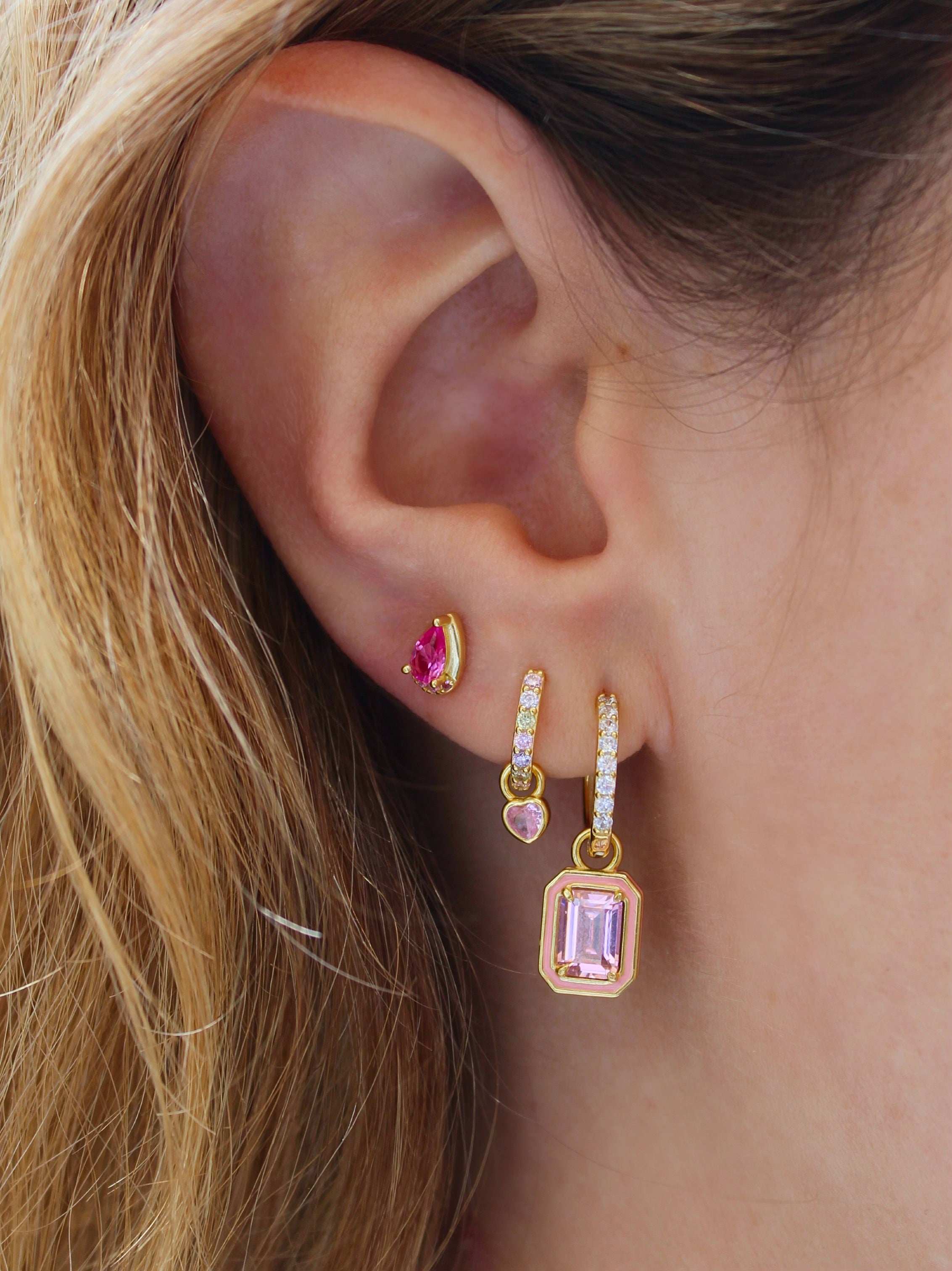 Pink Teardrop CZ Gold Studs