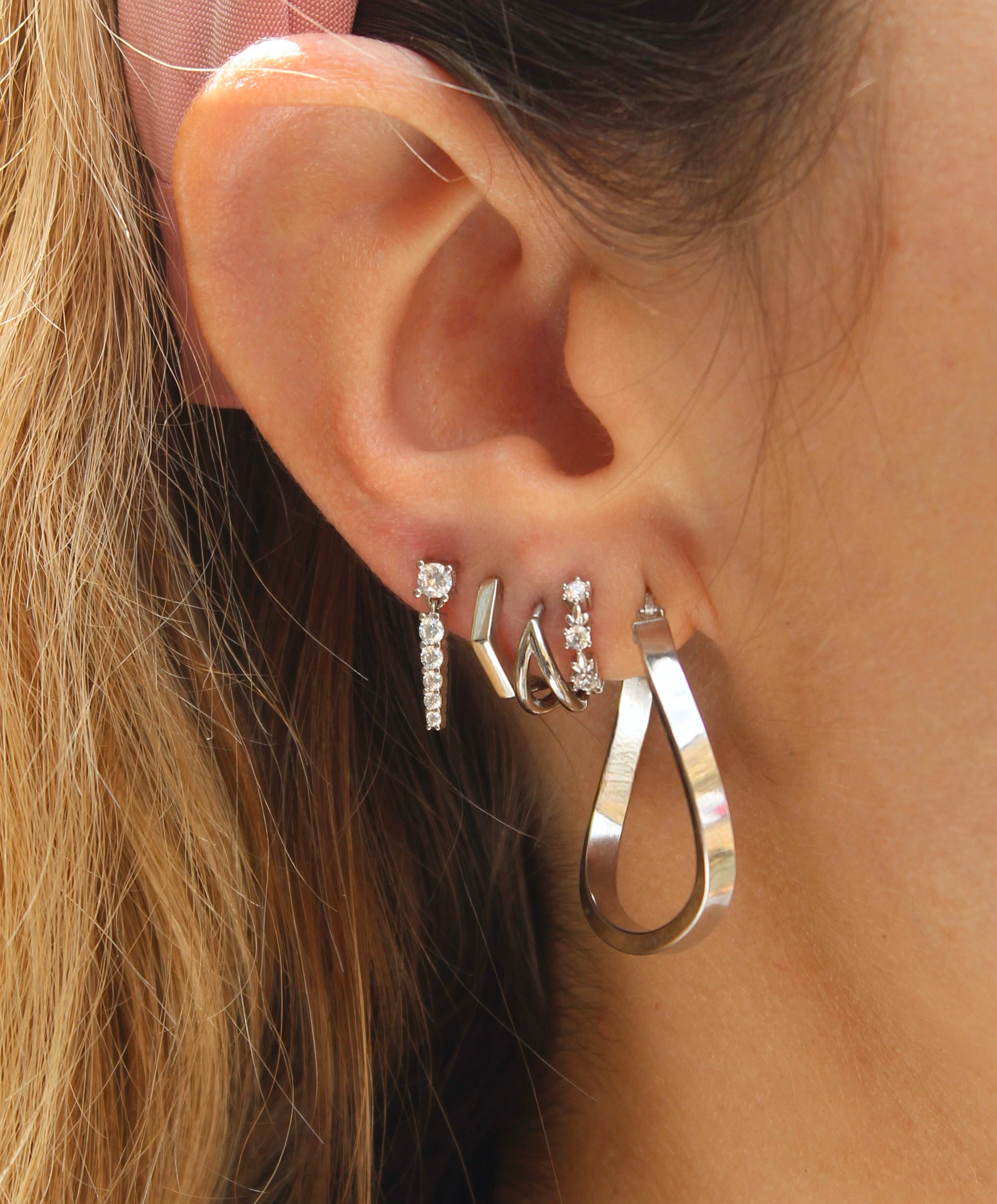 Pentagon Silver Hoops