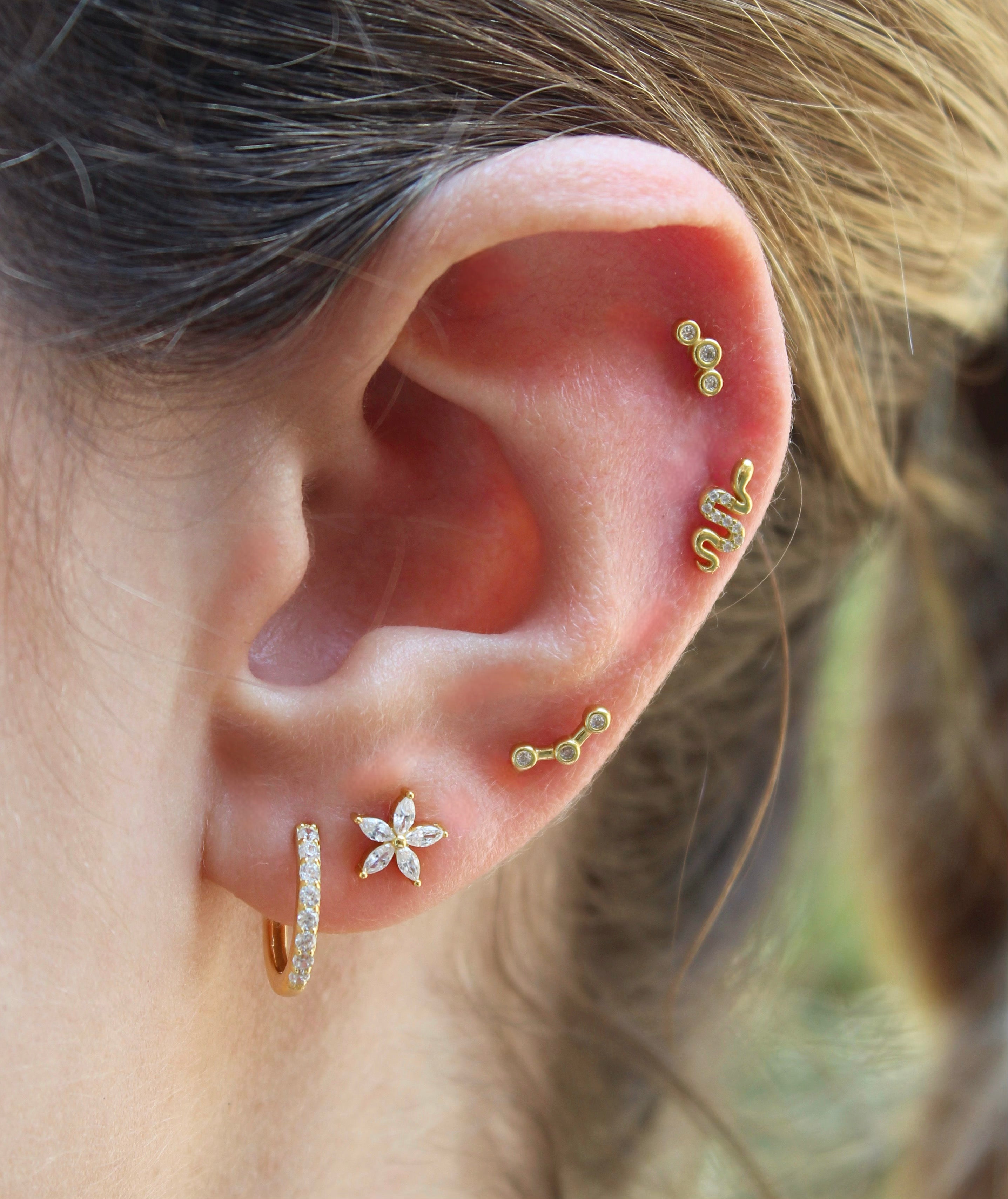 Three Beaded CZ Gold Flatback Piercing