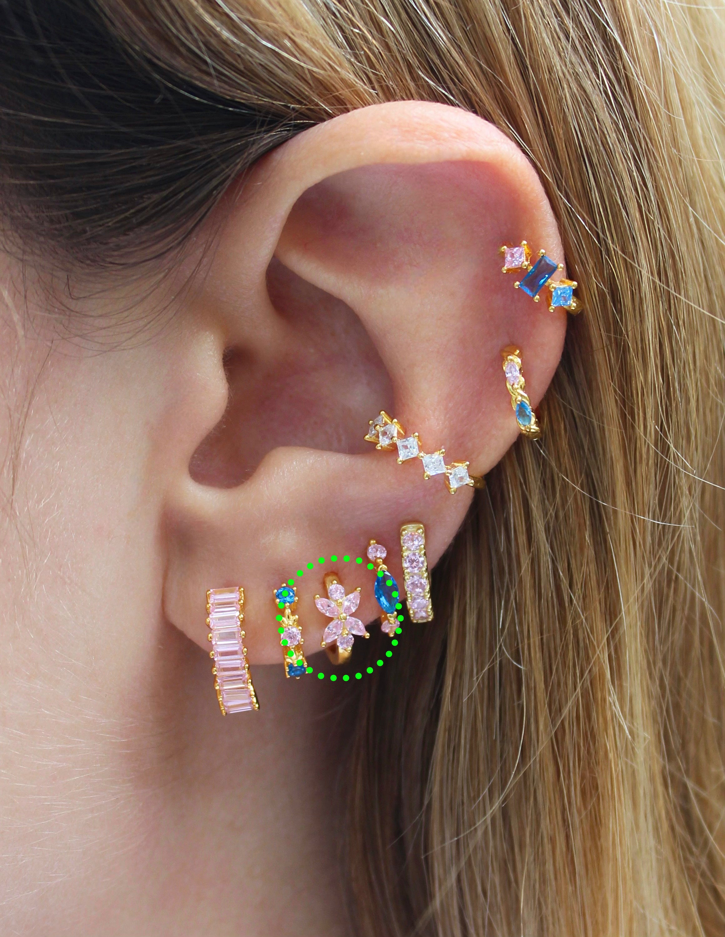 Orchid Pink CZ Gold Huggies