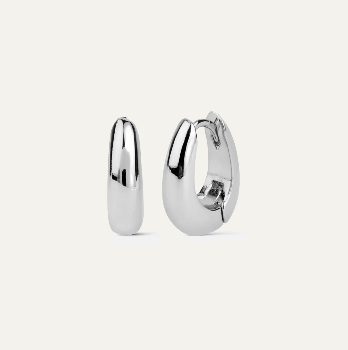 Classic Oval Silver Hoop Earrings 14mm