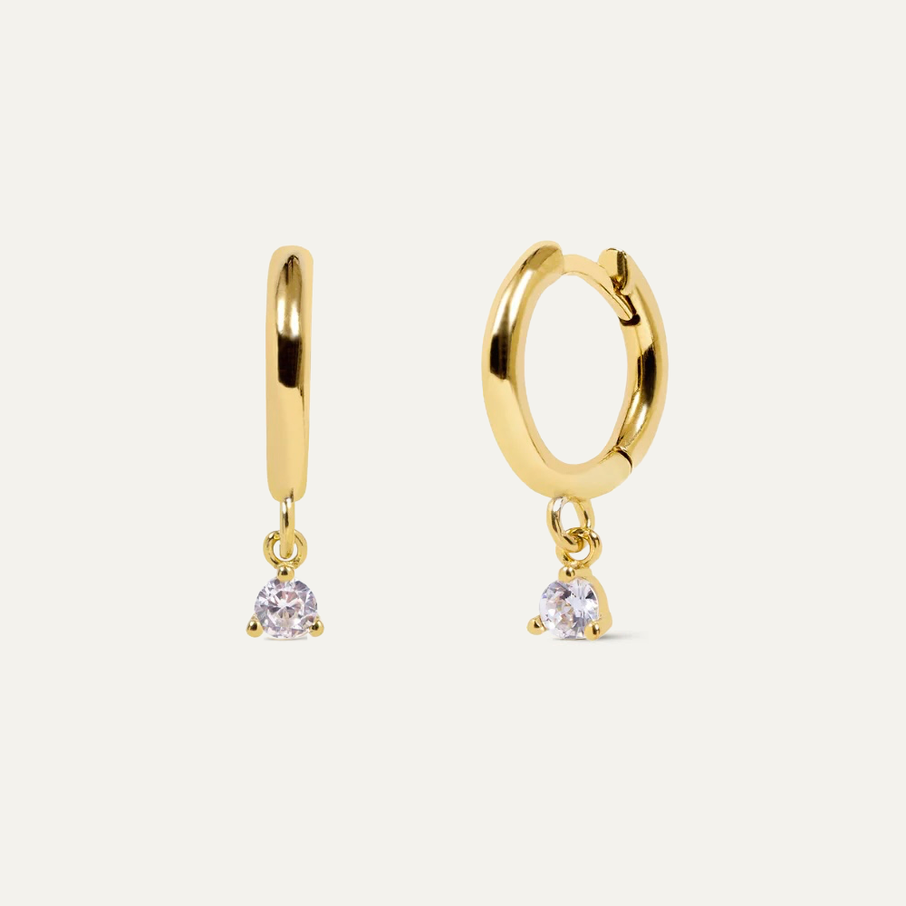 Mini CZ Charm Gold Hoops