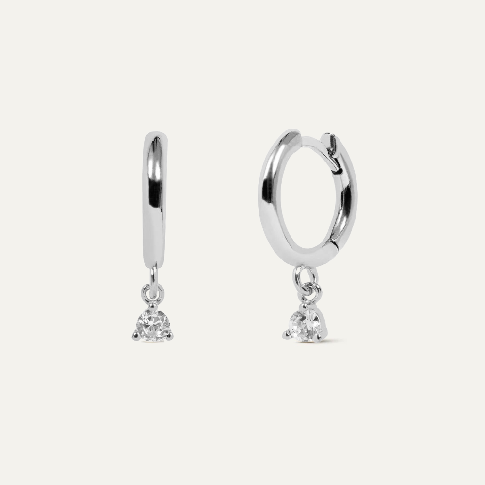 Mini CZ Charm Silver Hoops
