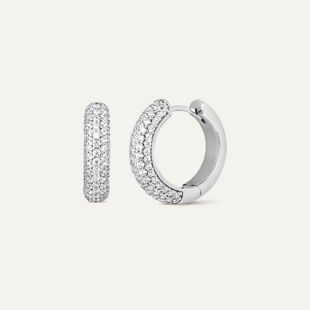 Medium Moreira CZ Pavé Silver Hoops
