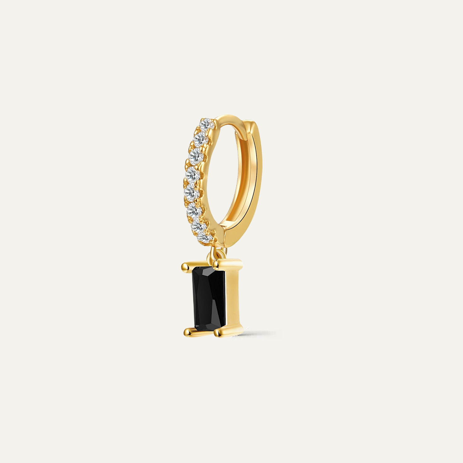 Black Baguette Charm Gold Hoops