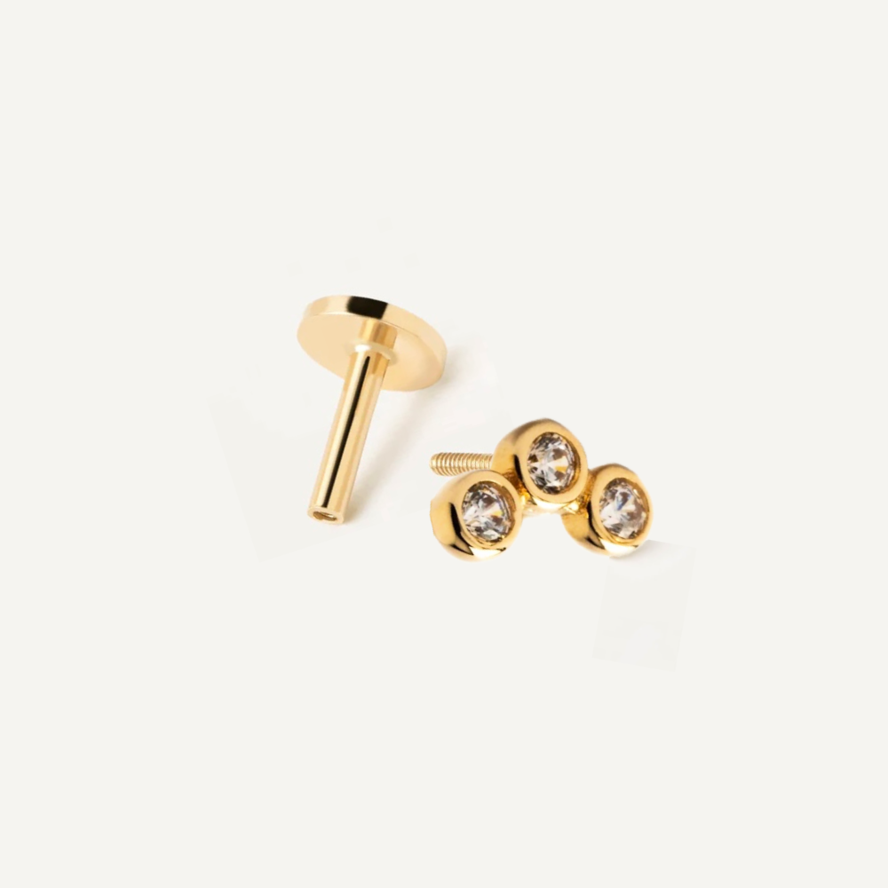 Three Beaded CZ Gold Flatback Piercing