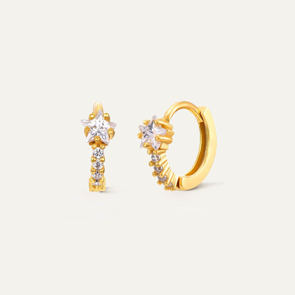 CZ Pavé Mini Star Gold Huggie Hoops