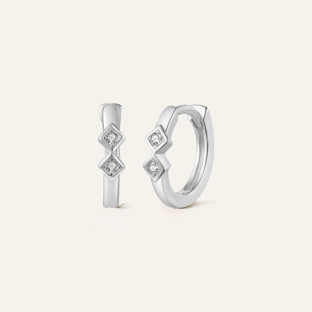 Rhombus Silver Huggies