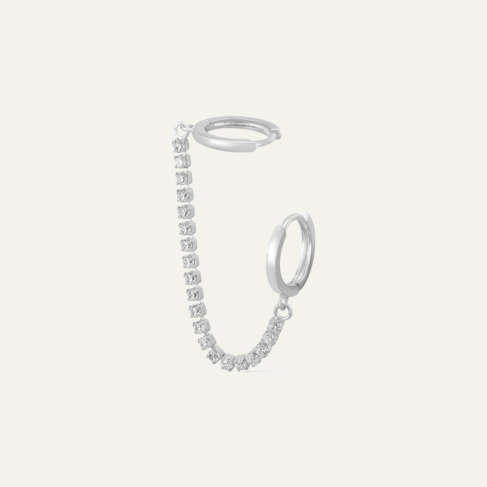 Pavé Chain Connected Silver Double Hoop