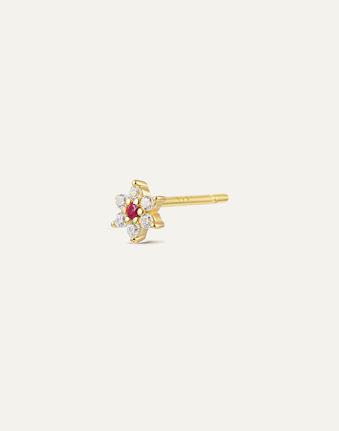 Ruby CZ Blossom Gold Stud