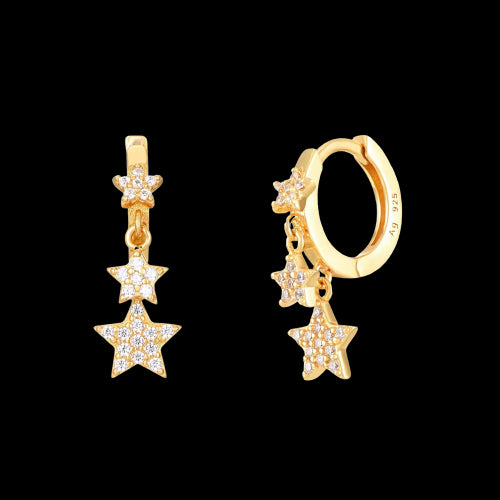 Pendiente Aro Oro Tres Estrellas Cristal
