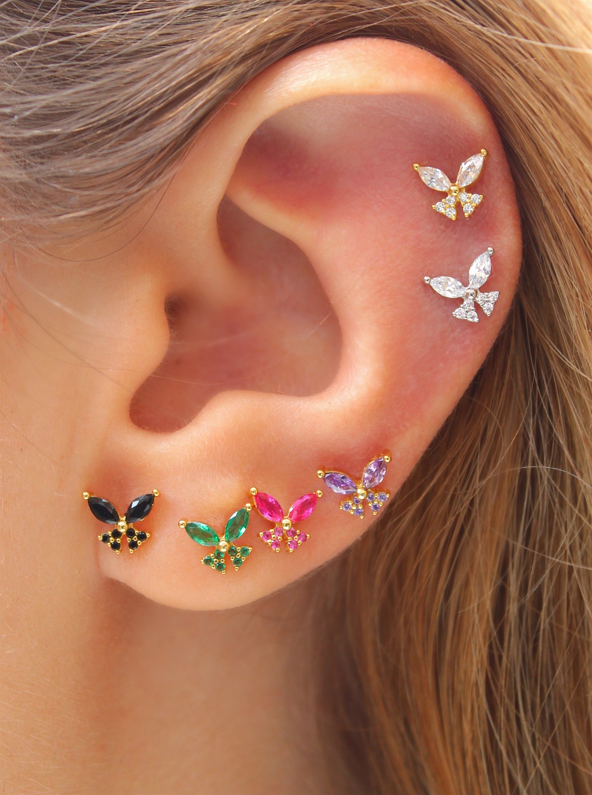 Violet Butterfly Gold Barbell Piercing