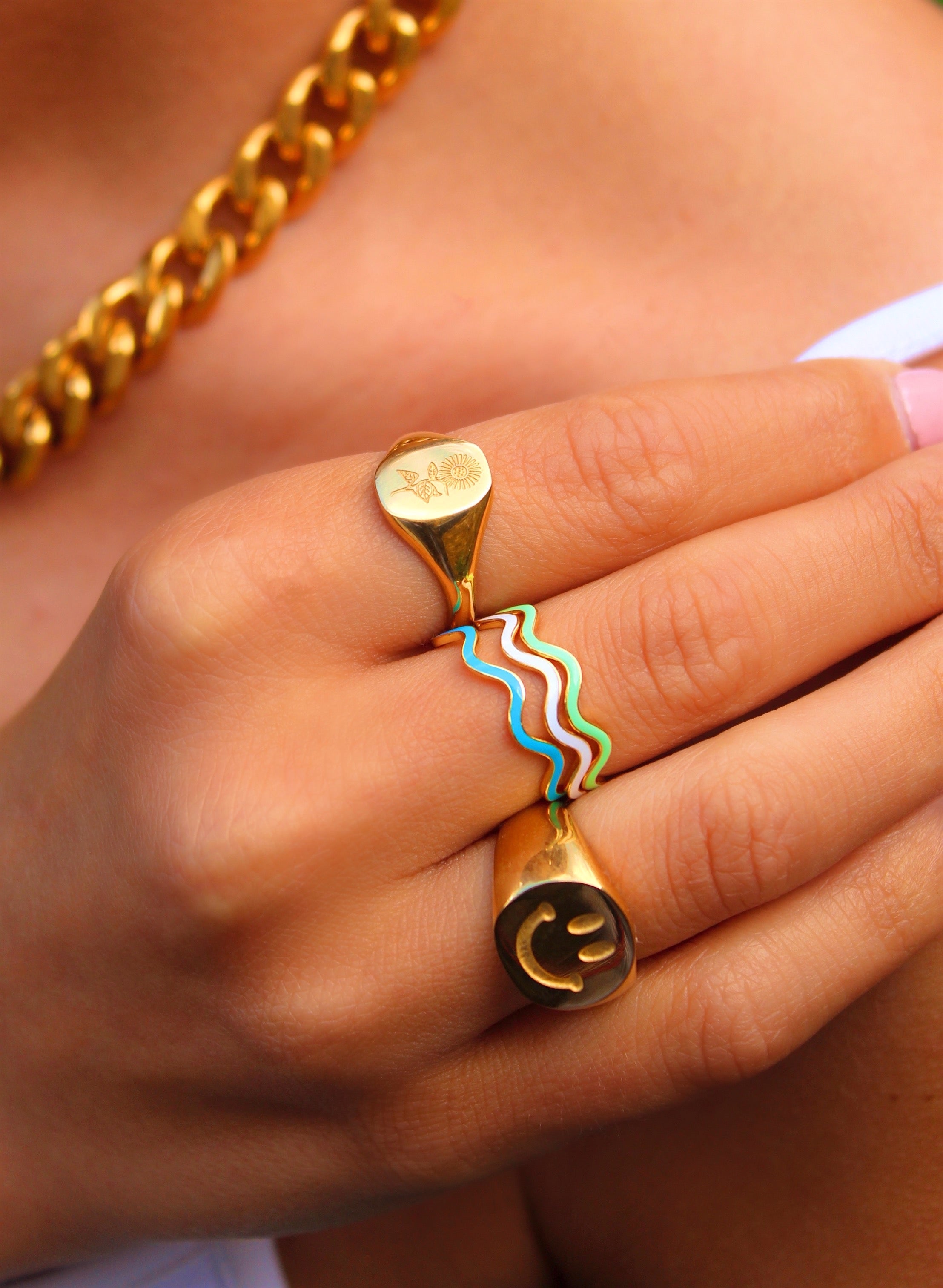 Anillo De Sello De Oro Con Cara Sonriente