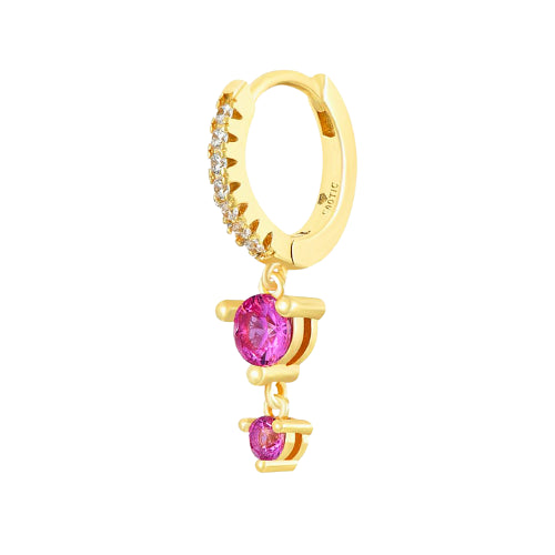 Aro Huggie de oro con solitario doble y rubí CZ
