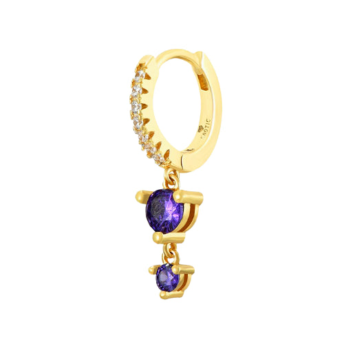 Aro Huggie de oro con doble solitario y circonita lila