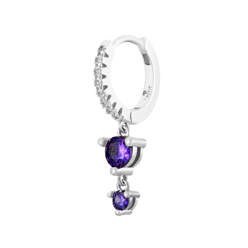 Aro Huggie de plata con doble solitario y circonita lila