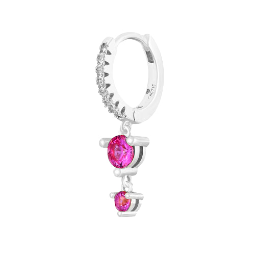 Aro Huggie de plata con doble solitario y circonita rosa