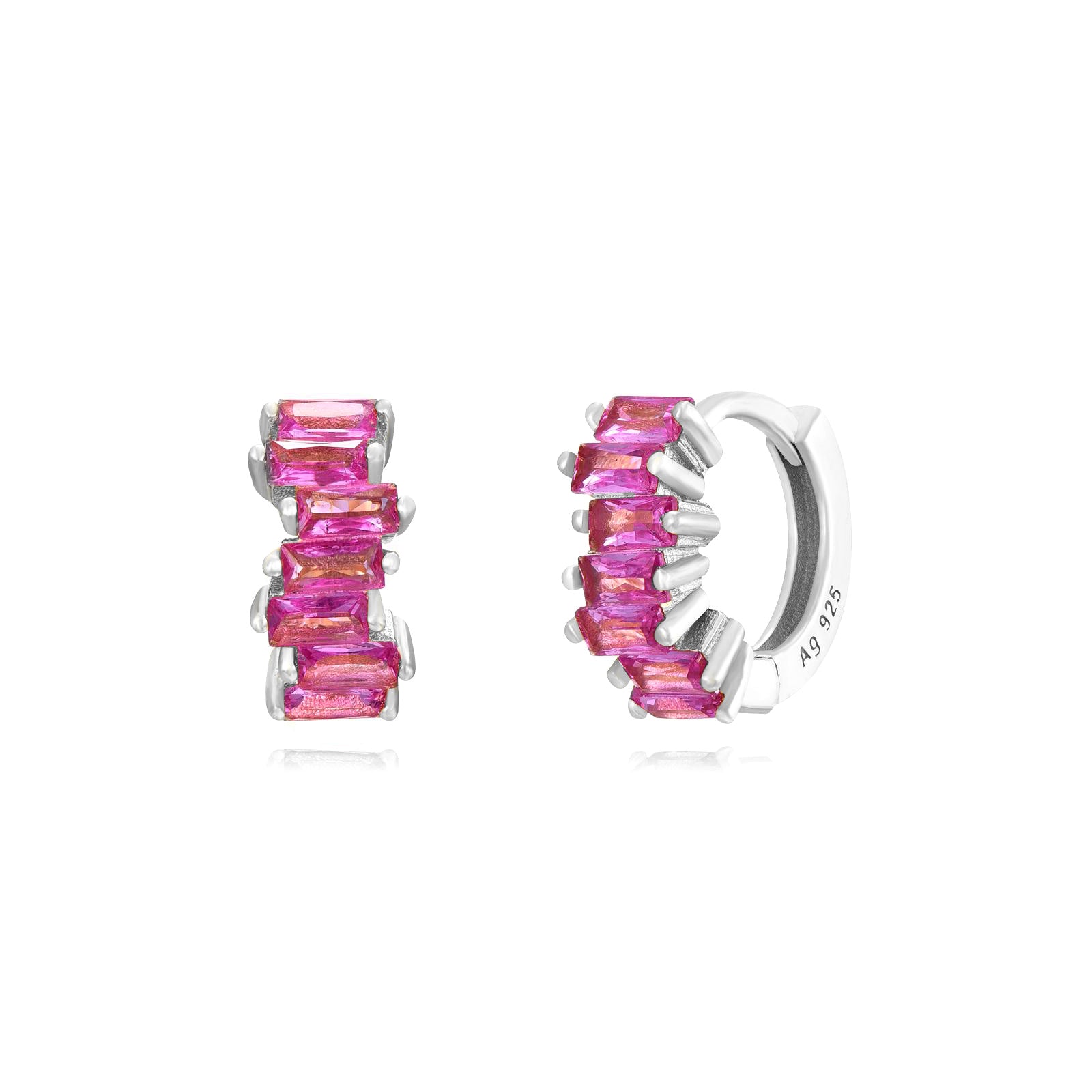 Pendientes de aro de oro rubí con circonitas cúbicas y cristales baguette