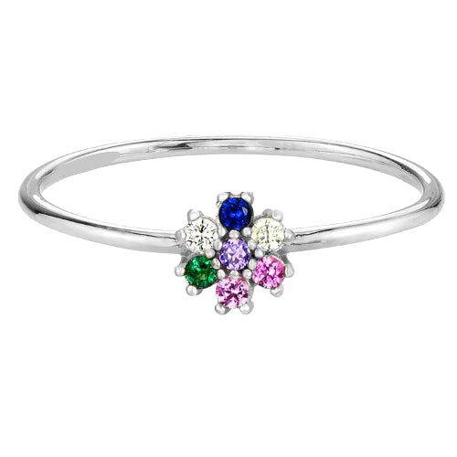 Anillo de plata con flor de margarita y circonitas arcoíris