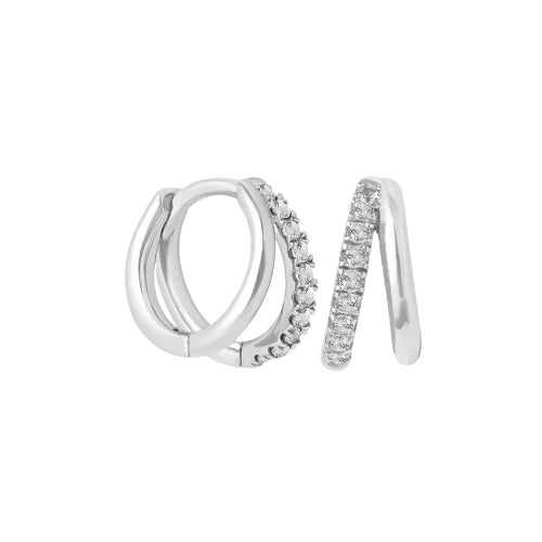 Aros Huggie Doble Pavé Plata