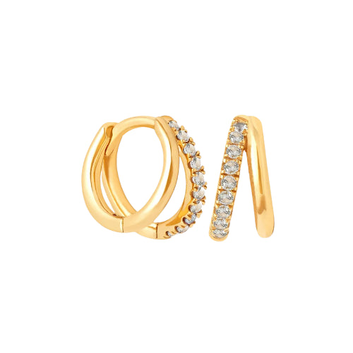 Aros Huggie Doble Pavé Dorado