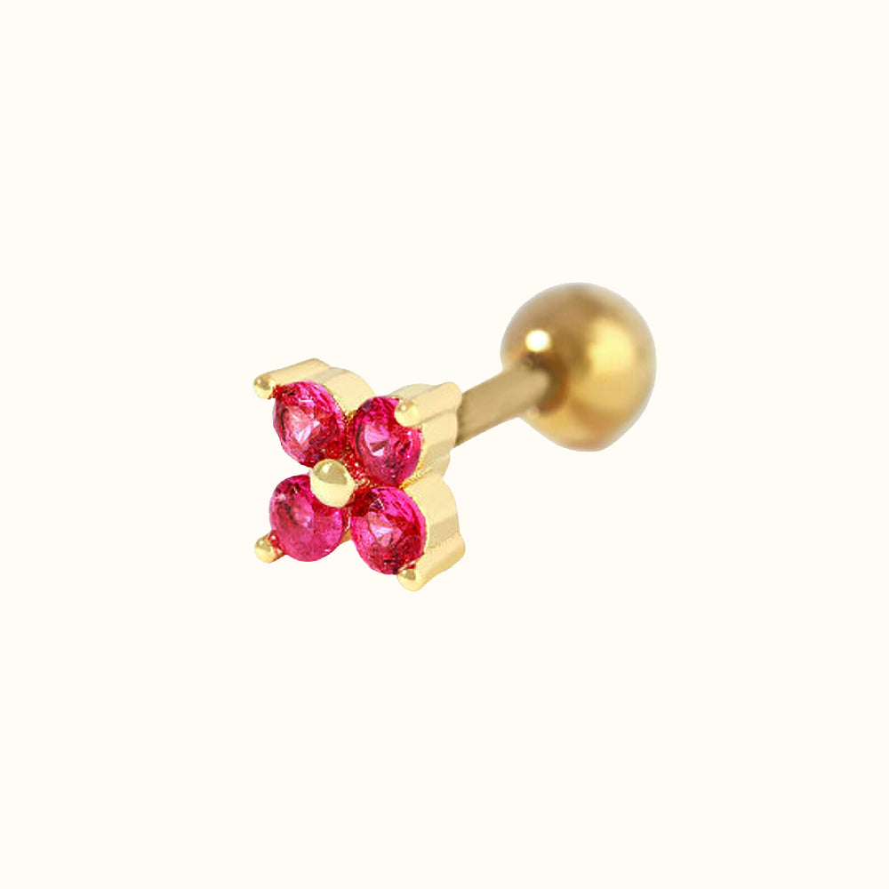 Piercing Barra Oro Rubí Flor