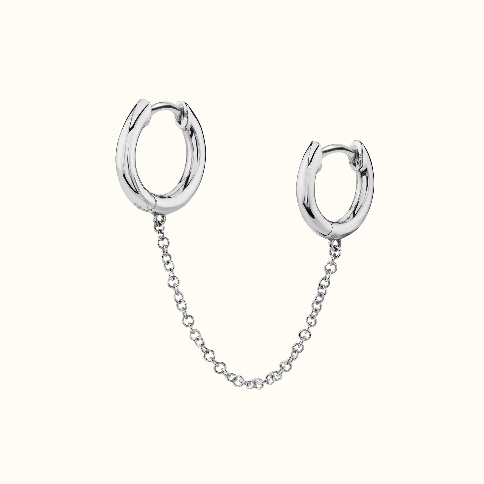 Chain Connected Silver Double Hoop Earring