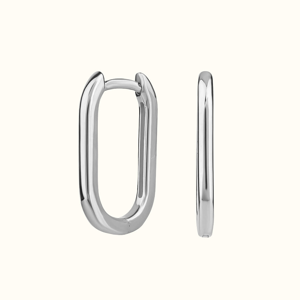 Pendientes de aro de plata rectangulares ovalados