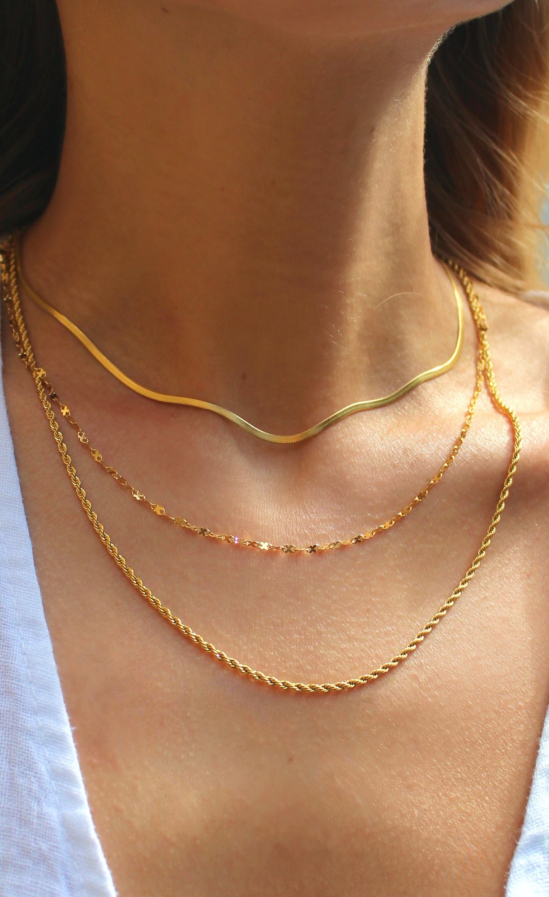 Collar Serpiente Plana Oro 2mm