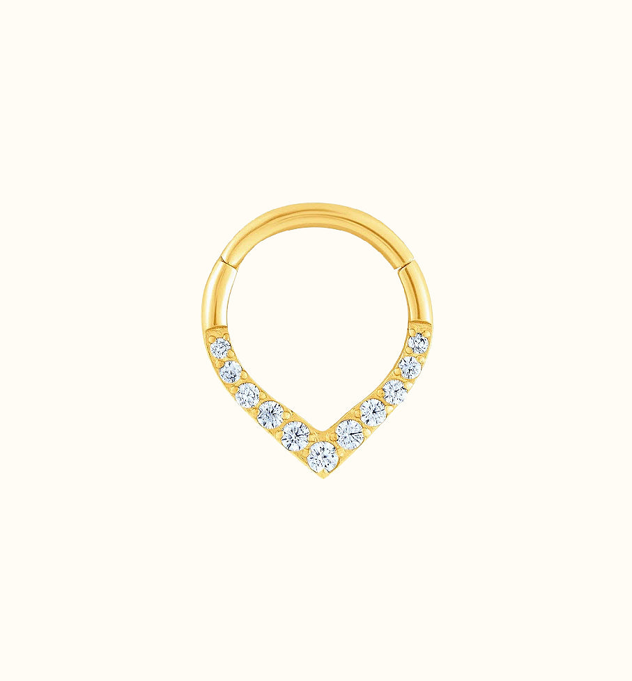 Aro Clicker Dorado En Forma De V Con CZ