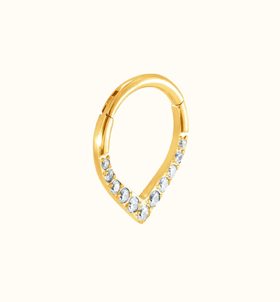 Aro Clicker Dorado En Forma De V Con CZ