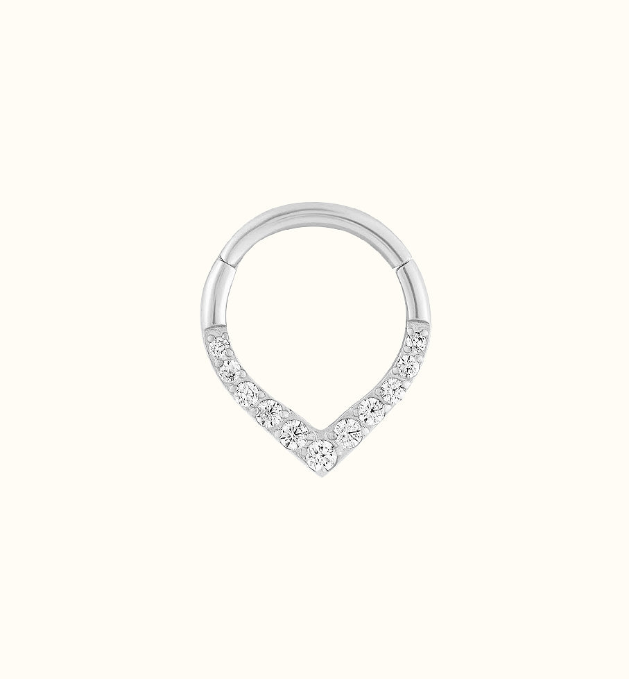 Aro Clicker de Plata en Forma de V con CZ