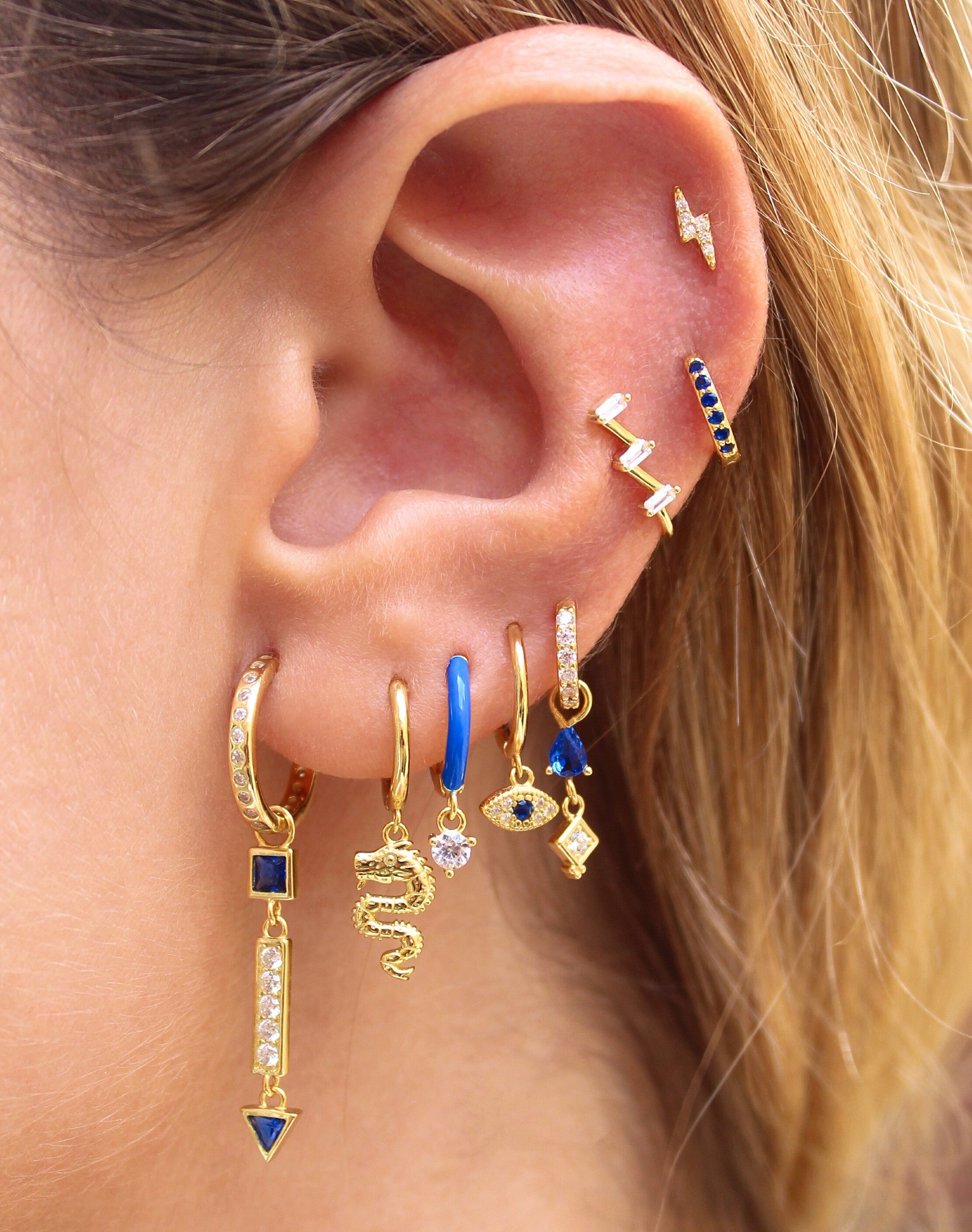 Pendientes Charm Oro Azul