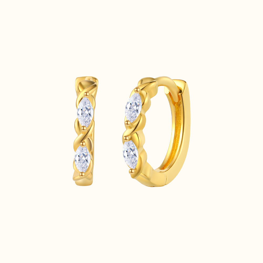 Aro Huggie de oro marquesa con doble circonita