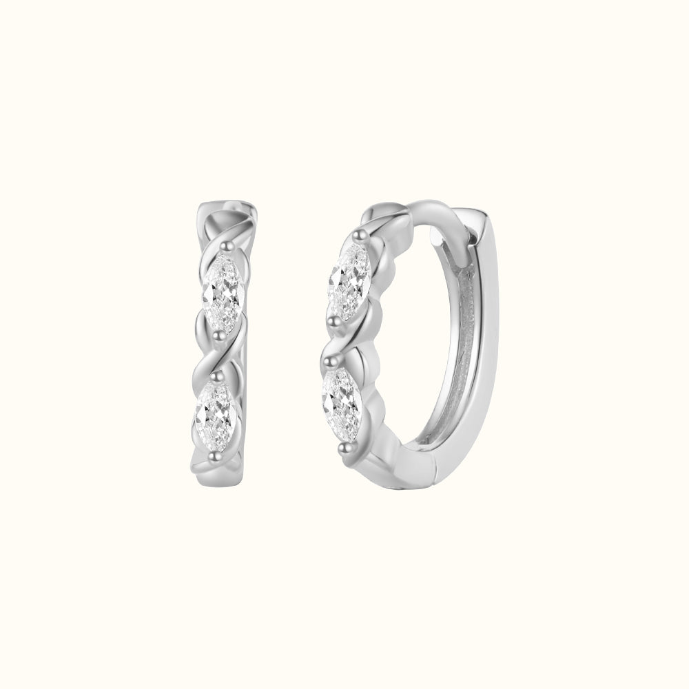 Aro Huggie de plata marquesa con doble circonita