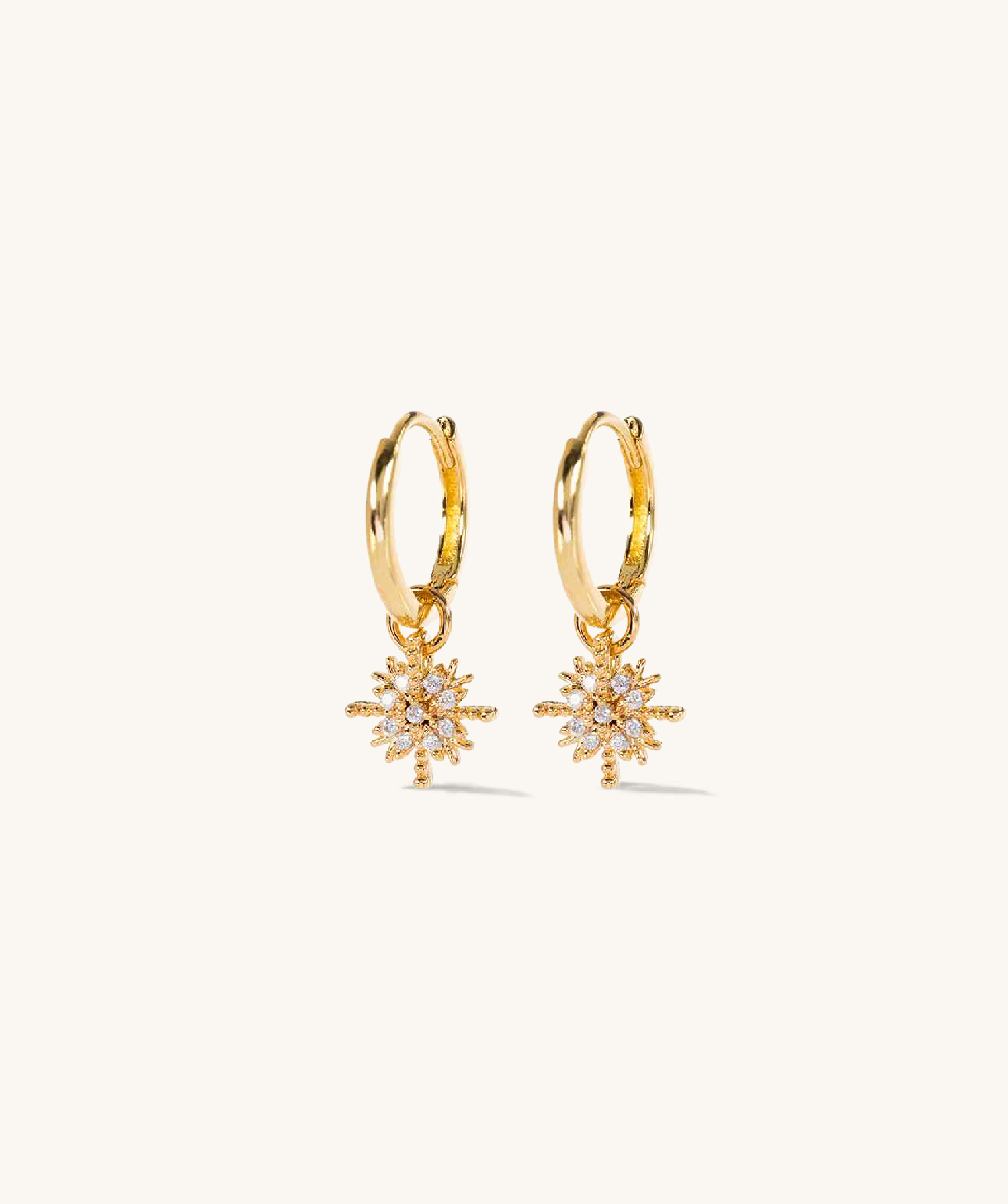 Snowflake CZ Charm Gold Hoops