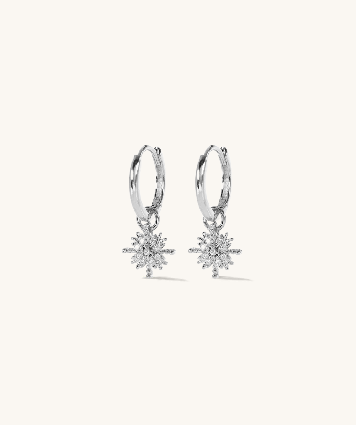 Snowflake CZ Charm Silver Hoops