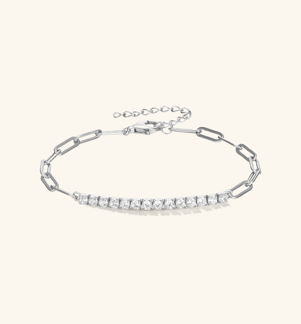 Tennis Half Link Silver Bracelet